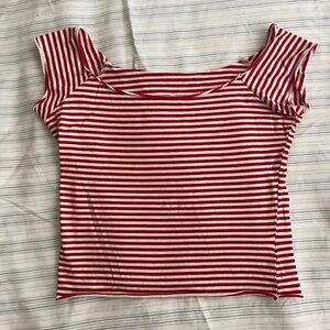 Brandy Melville Red and White Striped Off the Shoulder Top - One Size
